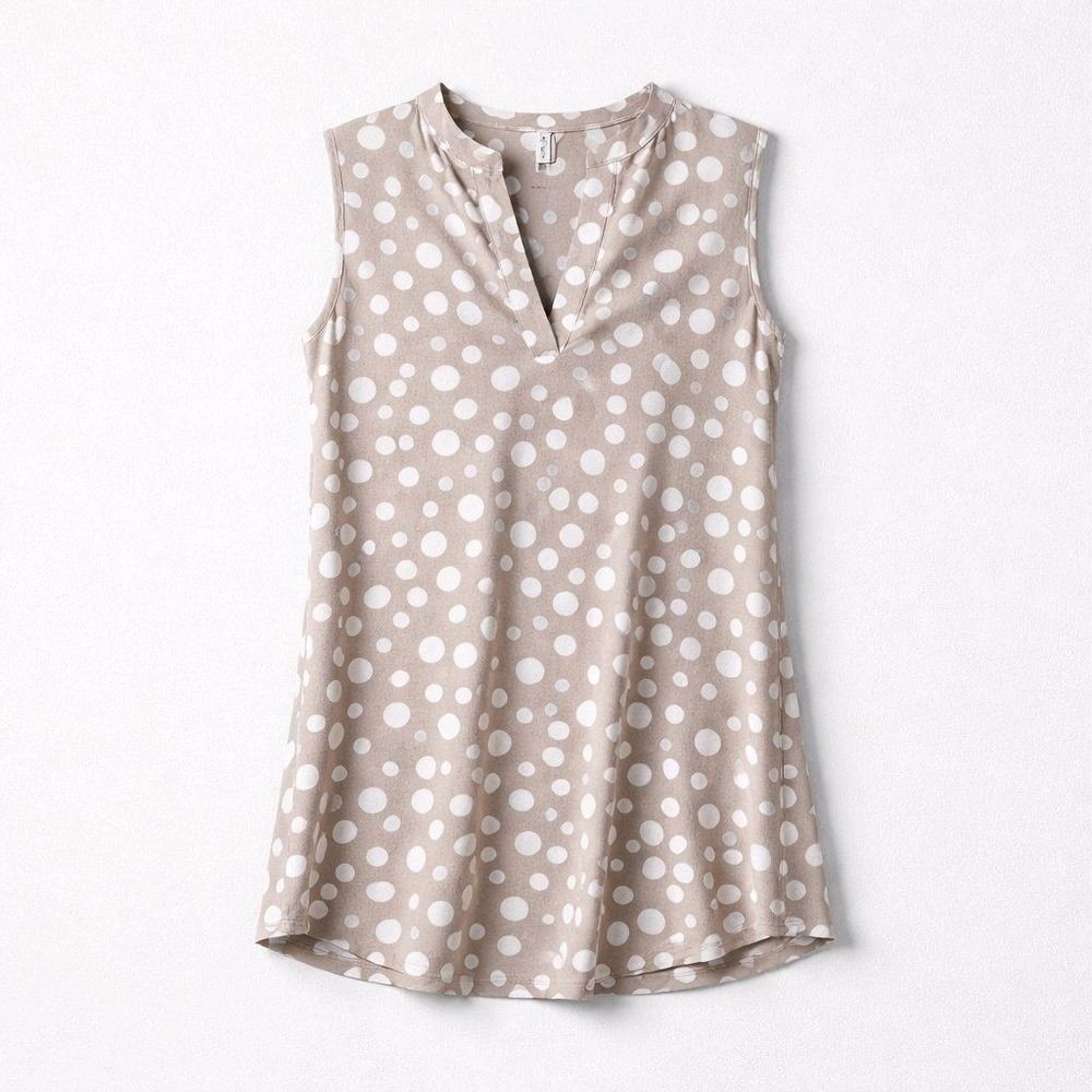 SJS Womens Taupe White‎ Polka Dot Sleeveless V-Neck Blouse Top Size M T8004-RM